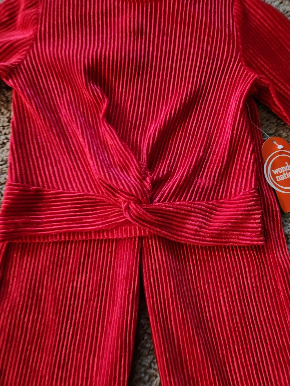 wonder nation Red Ribbed Knot-Front Long Sleeve & Pants Set For Girls Size 3T
